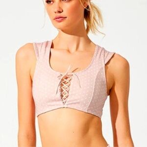 Beach Bunny Pink Lace-Up Polka Dot Sports Bra